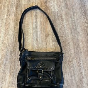 Boc black crossbody bags. Black with gold hardware with beige over stitching.